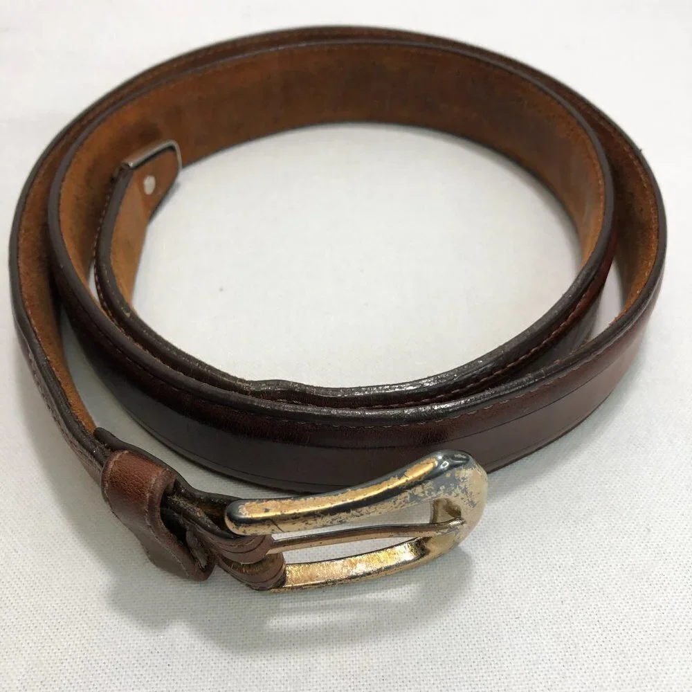 Brown Leather Belt Brass Buckle Made in the USA